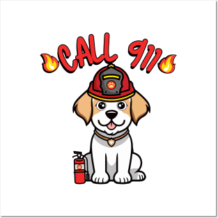 Funny Happy Dog is a firefighter Posters and Art